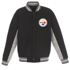 Pittsburgh Steelers Black and Gray Varsity Wool Jacket