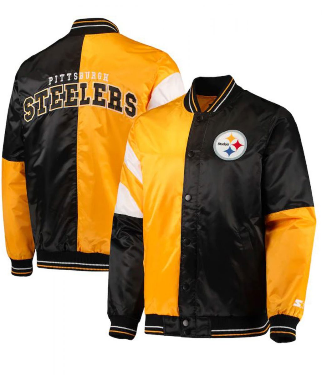 Satin Pittsburgh Steelers Yellow and Black Varsity Jacket - Image 3