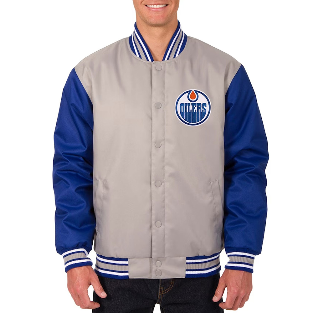 Edmonton Oilers Gray/Blue Poly Twill Jacket
