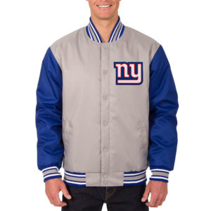 NY Giants Royal/Gray Poly Twill Varsity Jacket