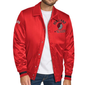 Portland Trail Blazers Stitch Applique Red Satin Jacket
