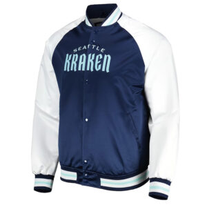 Primetime Seattle Kraken Blue/White Varsity Satin Jacket