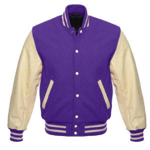 Purple and Cream Varsity Wool/Leather Jacket