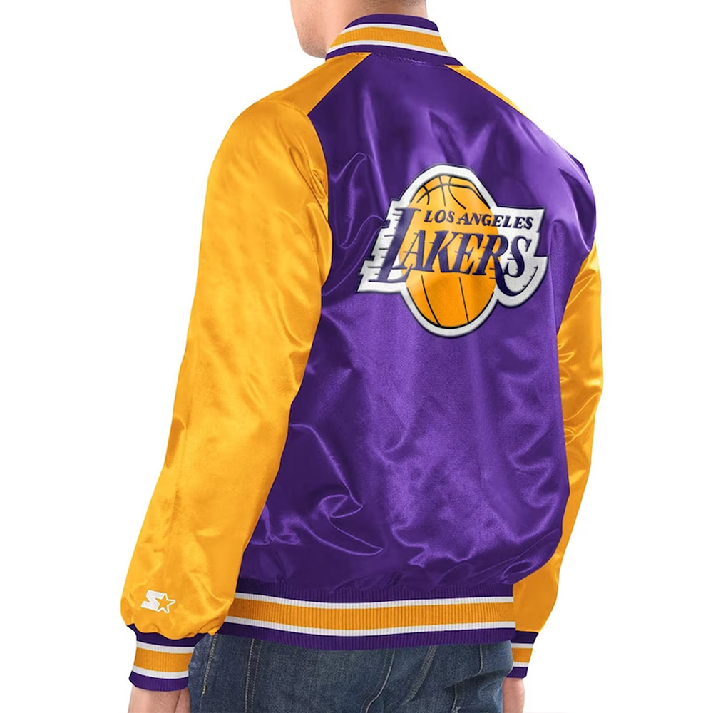 Purple/Gold La Lakers Renegade Varsity Satin Jacket - Image 2
