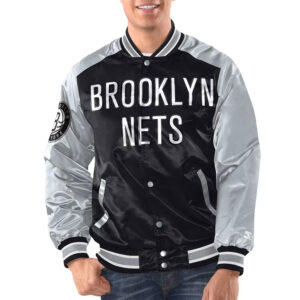 Black/Silver Brooklyn Nets Renegade Varsity Satin Jacket