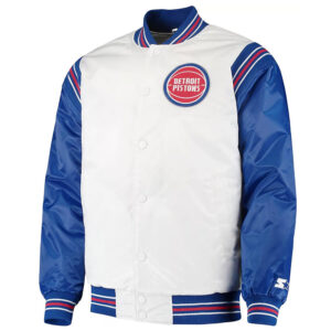 White/Blue Detroit Pistons Renegade Varsity Satin Jacket