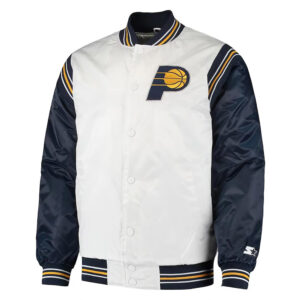 White/Navy Indiana Pacers Renegade Varsity Satin Jacket