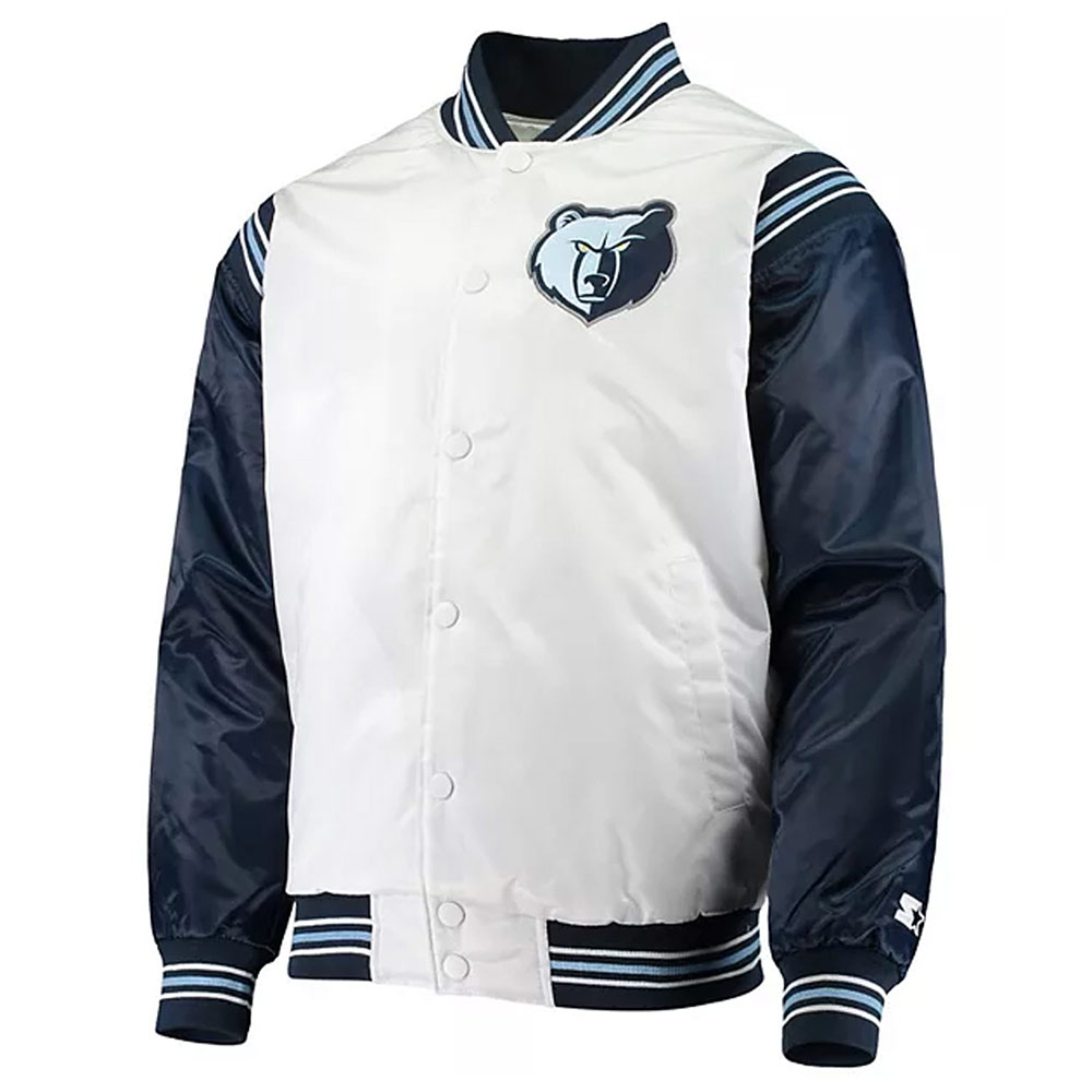 White/Navy Memphis Grizzlies Renegade Varsity Satin Jacket