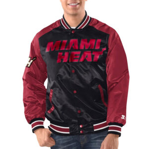 Black/Red Miami Heat Renegade Varsity Satin Jacket