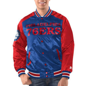 Royal/Red Philadelphia 76ers Renegade Varsity Satin Jacket
