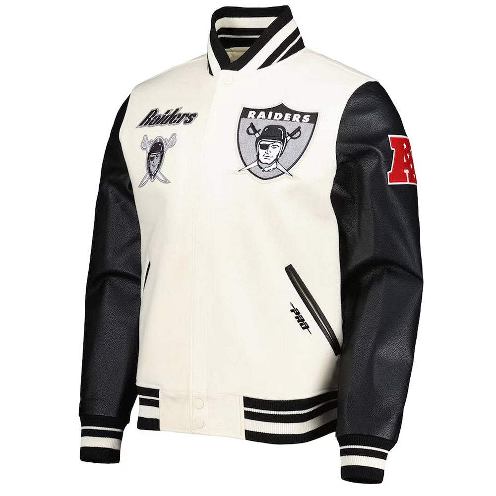 Retro Classic Las Vegas Raiders Varsity Cream and Black Jacket