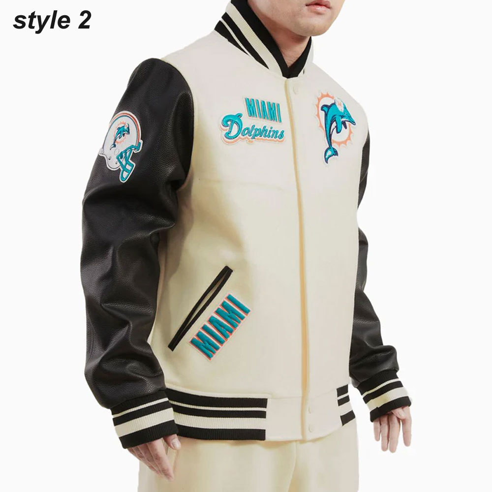Cream Miami Dolphins Retro Classic Varsity Jacket - Image 5