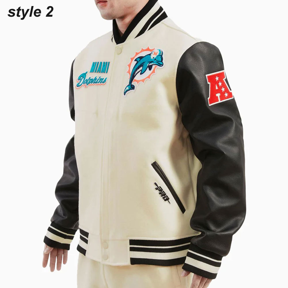 Cream Miami Dolphins Retro Classic Varsity Jacket - Image 6