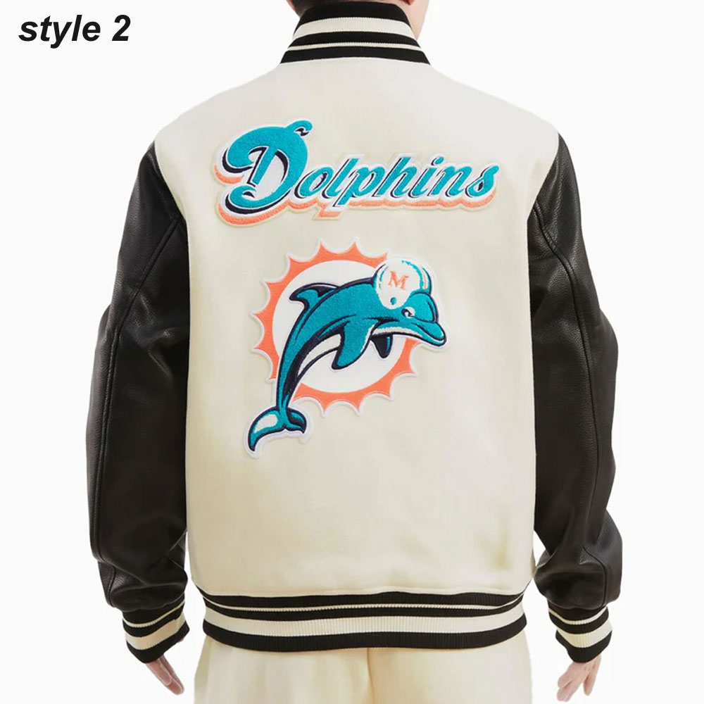Cream Miami Dolphins Retro Classic Varsity Jacket - Image 4