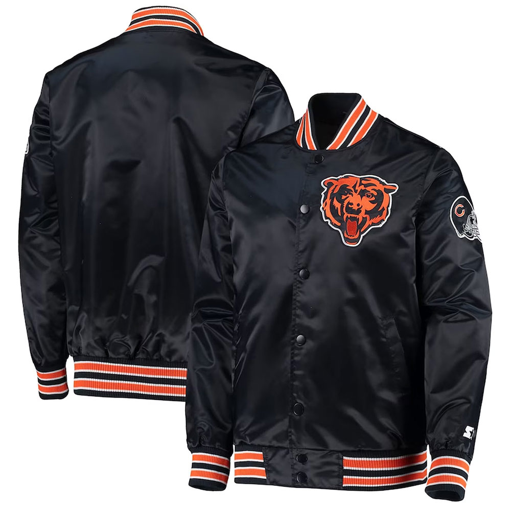 Black The Diamond Chicago Bears Retro Satin Jacket - Image 3
