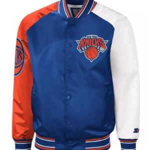 NY Knicks Reliever Raglan Royal Blue and Orange Satin Jacket