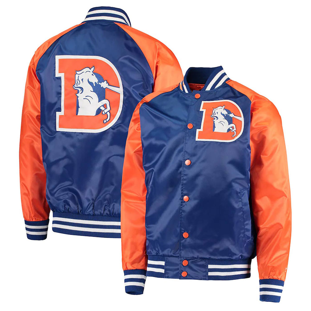 Denver Broncos Lead-Off Orange and Royal Blue Varsity Satin Jacket - Image 3