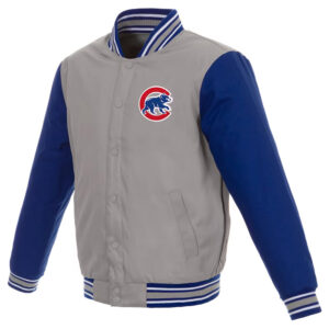 Chicago Cubs Gray and Royal Poly Twill Varsity Jacket
