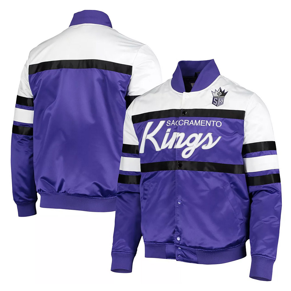 Sacramento Kings Hardwood Classics Script Purple Satin Jacket - Image 3