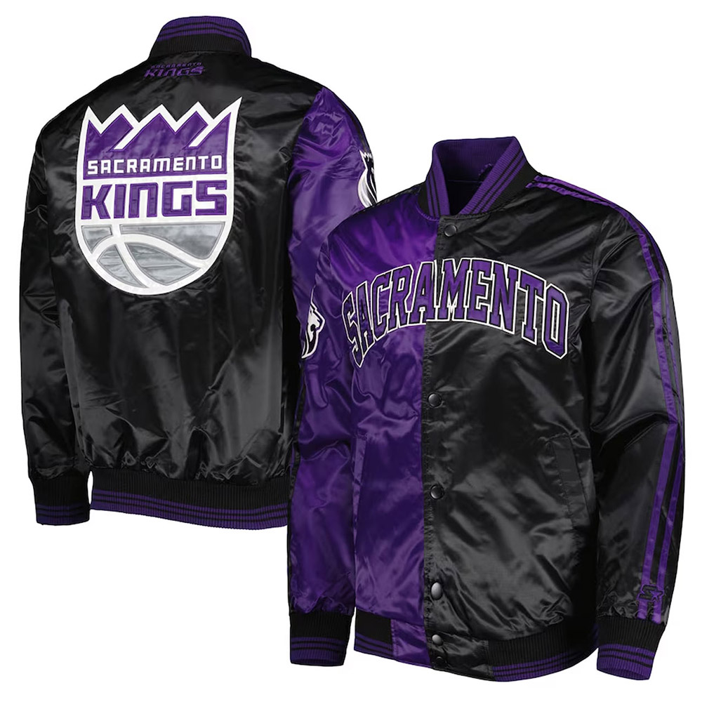 Sacramento Kings Purple/Black Fast Break Satin Jacket - Image 3