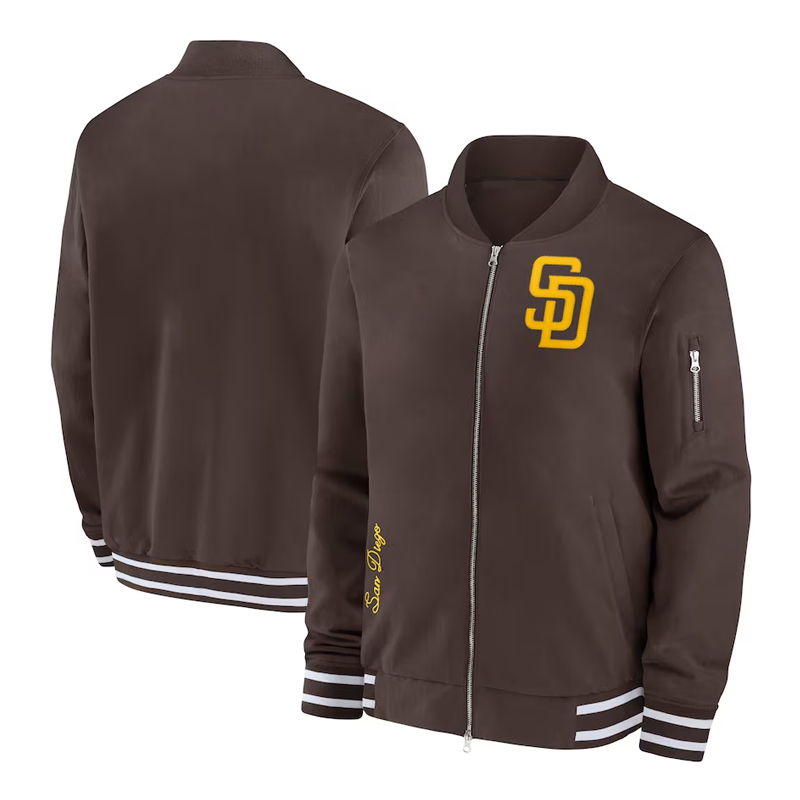 San Diego Padres Full-Zip Brown Bomber Jacket - Image 3