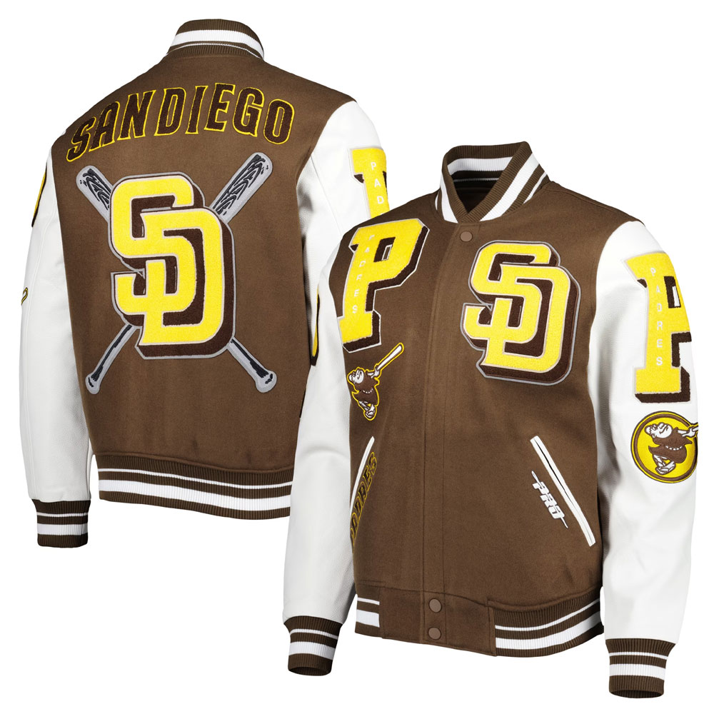 San Diego Padres Mashup Brown and White Varsity Jacket - Image 3