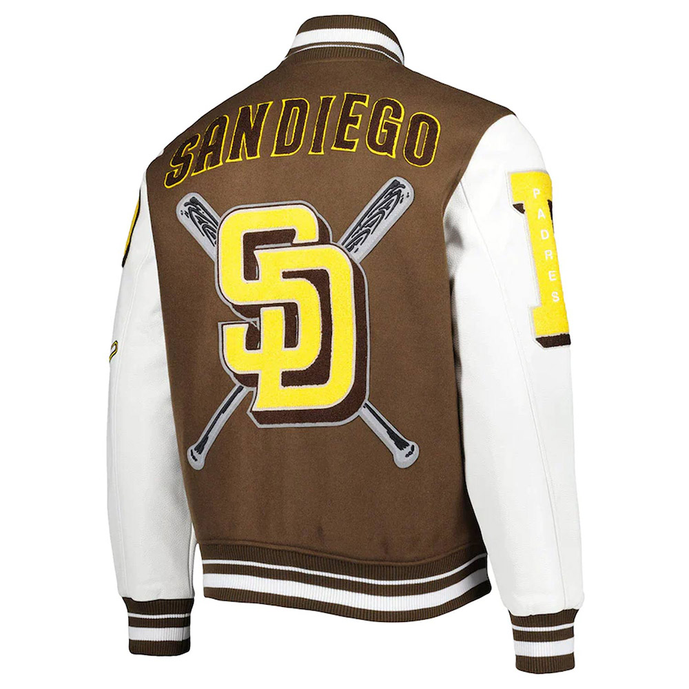 San Diego Padres Mashup Brown and White Varsity Jacket - Image 2