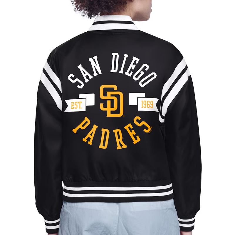 San Diego Padres Printed Logo Varsity Satin Jacket - Image 3