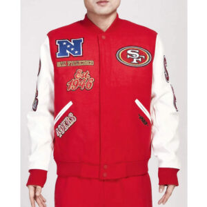 San Francisco 49ers Animal Patches Red Varsity Jacket