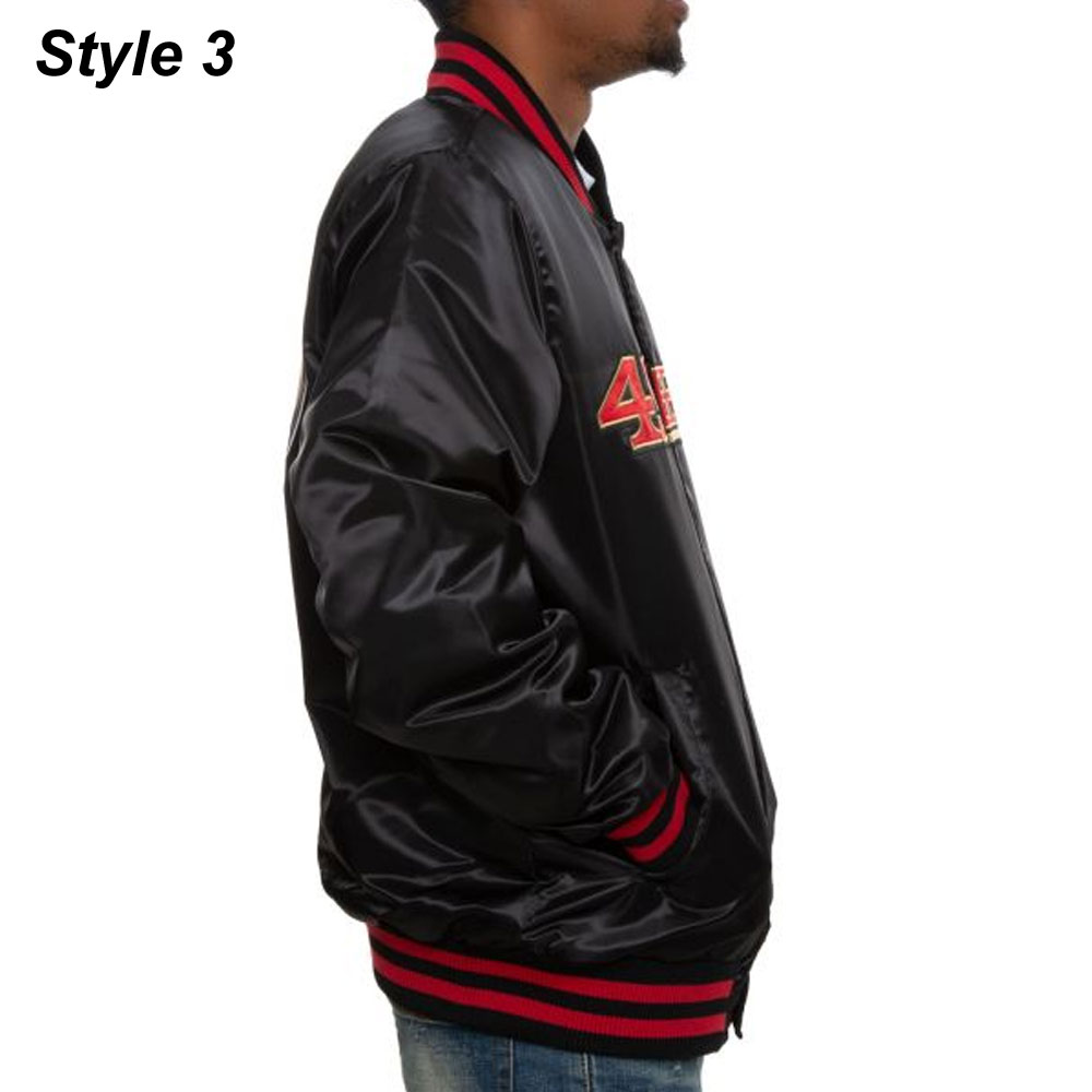49ERS San Francisco Red/Black Satin Bomber Jacket - Image 12