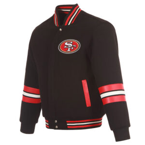 San Francisco 49ers Striped Black Varsity Wool Jacket