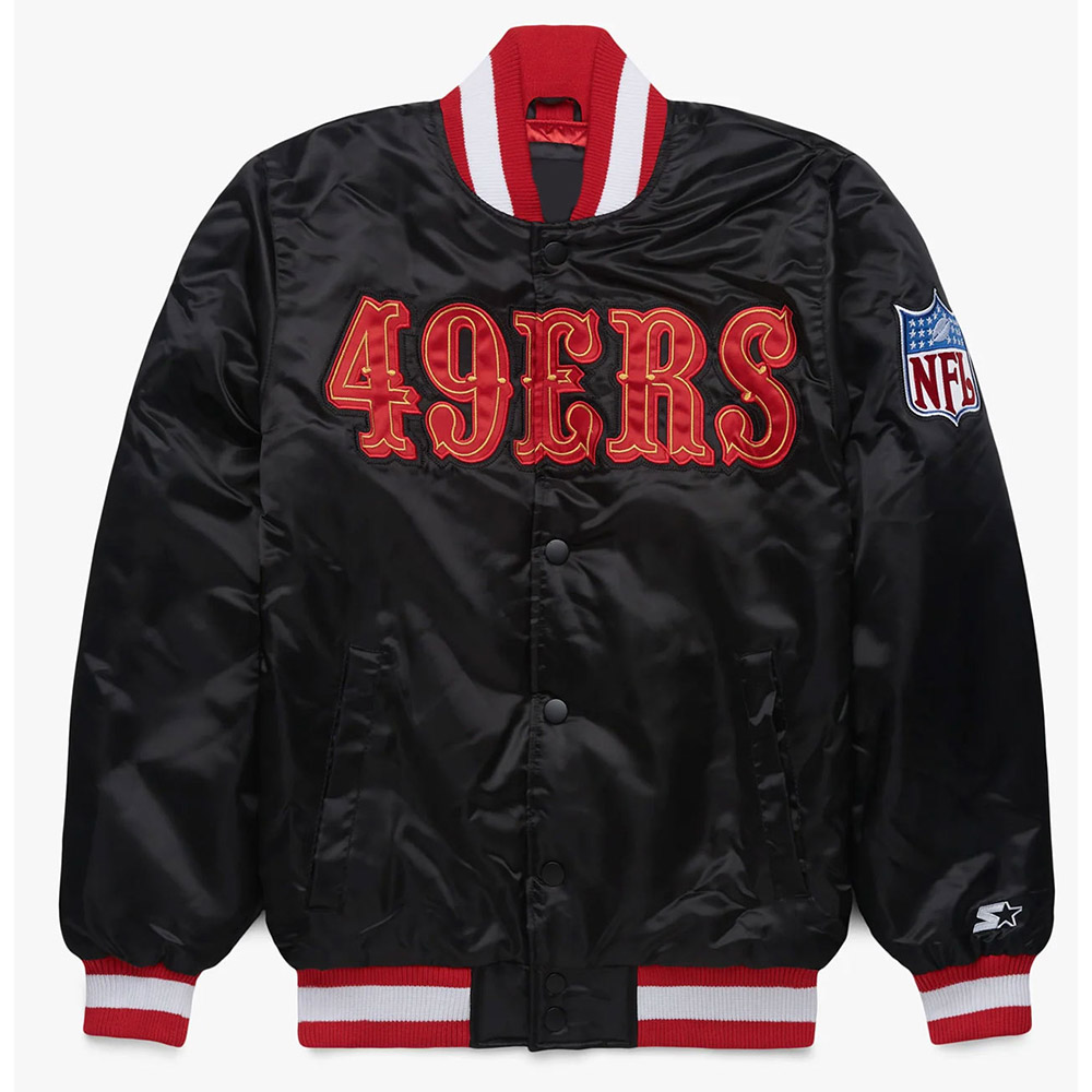 Black San Francisco 49ers Blackout Full-Snap Satin Jacket