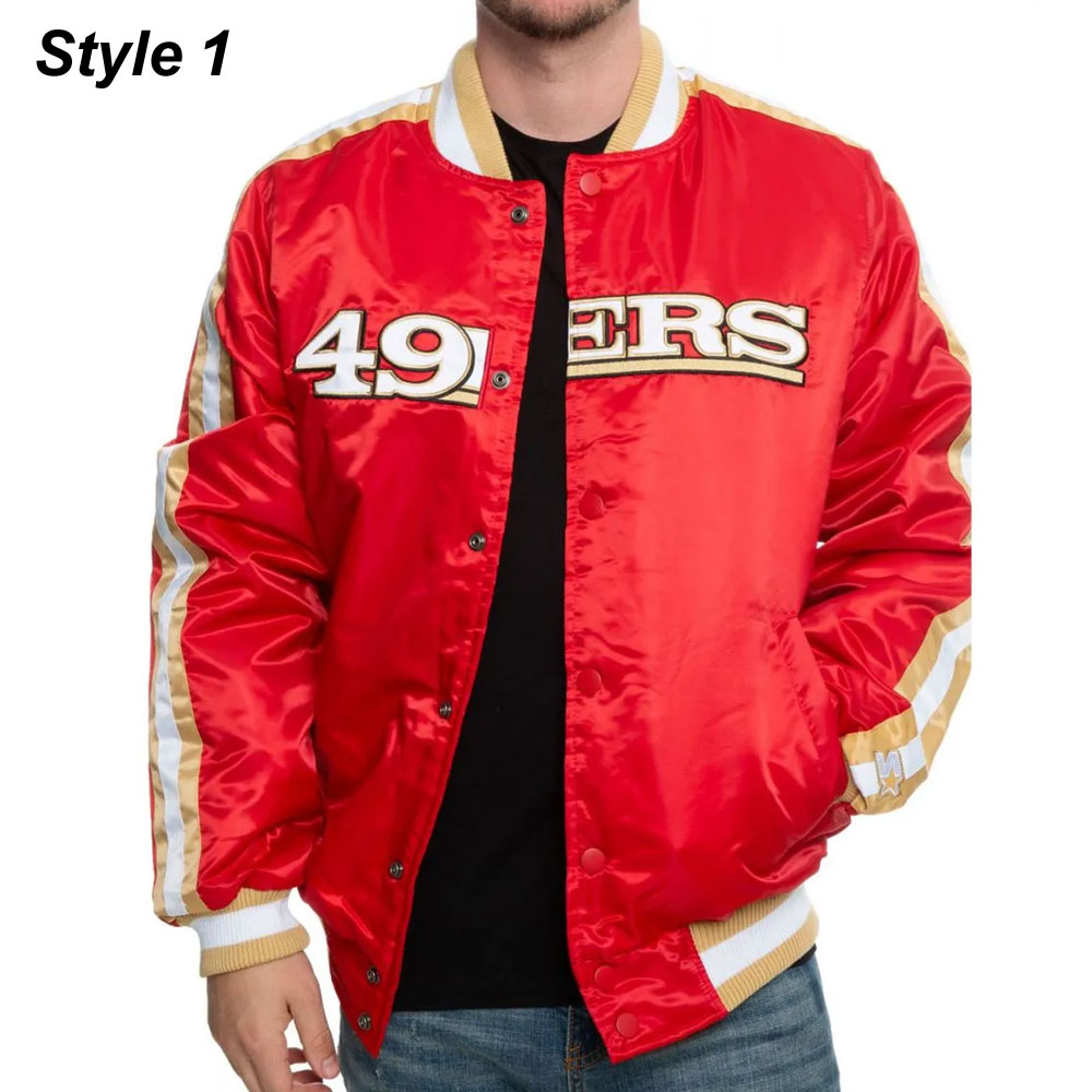 49ERS San Francisco Red/Black Satin Bomber Jacket - Image 7