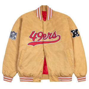 San Francisco 49ers Red and White Rib Bomber Gold Jacket