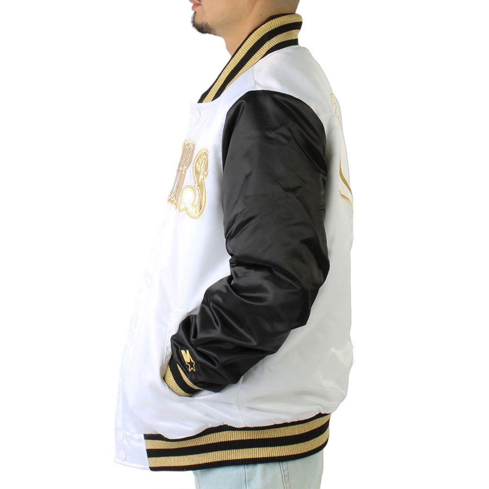 San Francisco 49ers Gold Patches Black and White Satin Jacket - Image 4