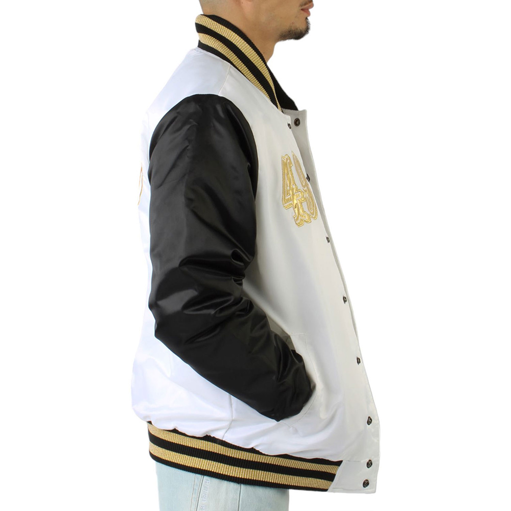 San Francisco 49ers Gold Patches Black and White Satin Jacket - Image 5
