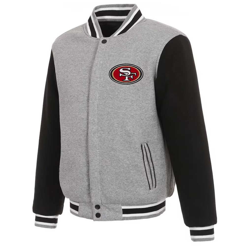 San Francisco 49ers Varsity Gray and Black Wool Jacket