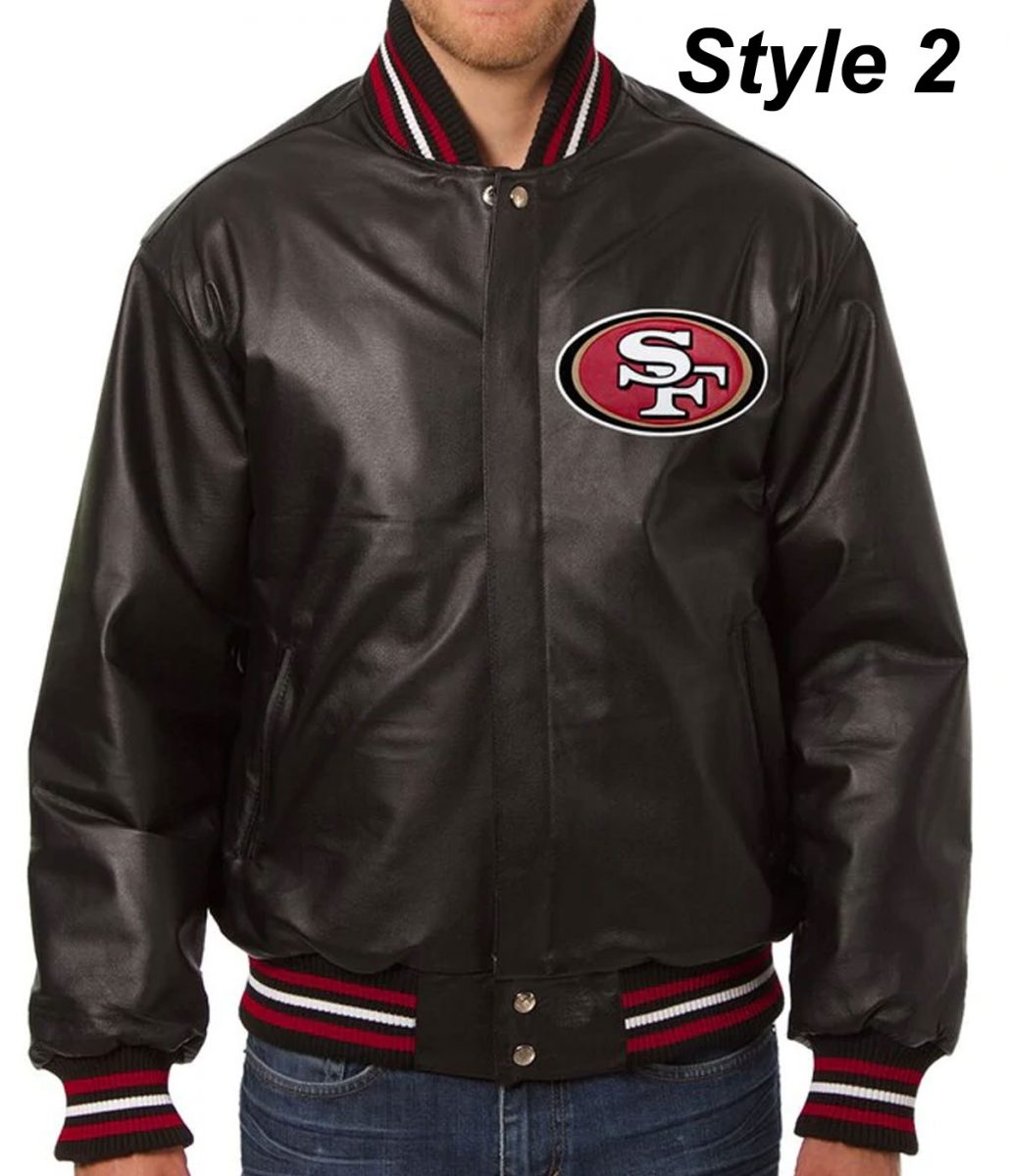 49ers San Francisco SF Varsity Striped Leather Jacket - Image 2