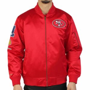 San Francisco 49ers Bomber Lightweight Red Satin Jacket