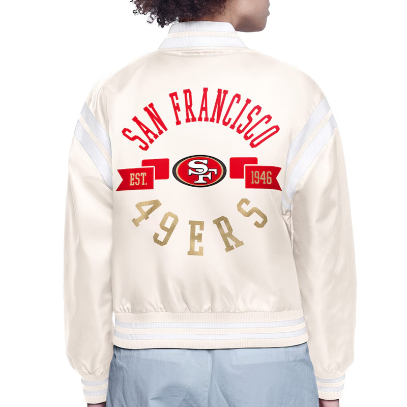 San Francisco 49ers Printed Logo Varsity Satin Jacket - Image 4