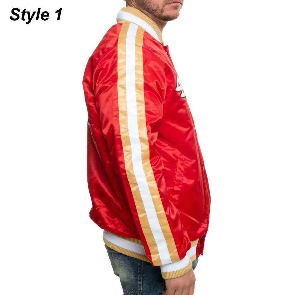 49ERS San Francisco Red/Black Satin Bomber Jacket - Image 10