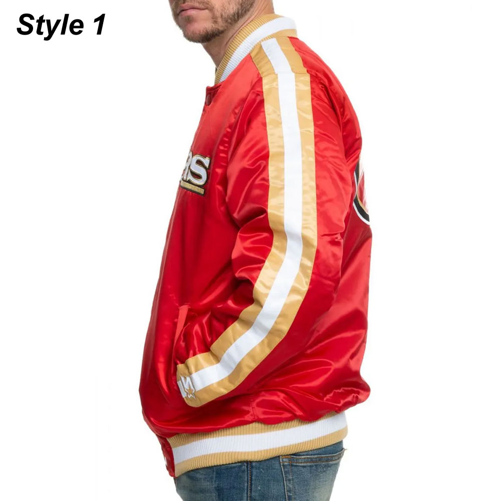49ERS San Francisco Red/Black Satin Bomber Jacket - Image 13