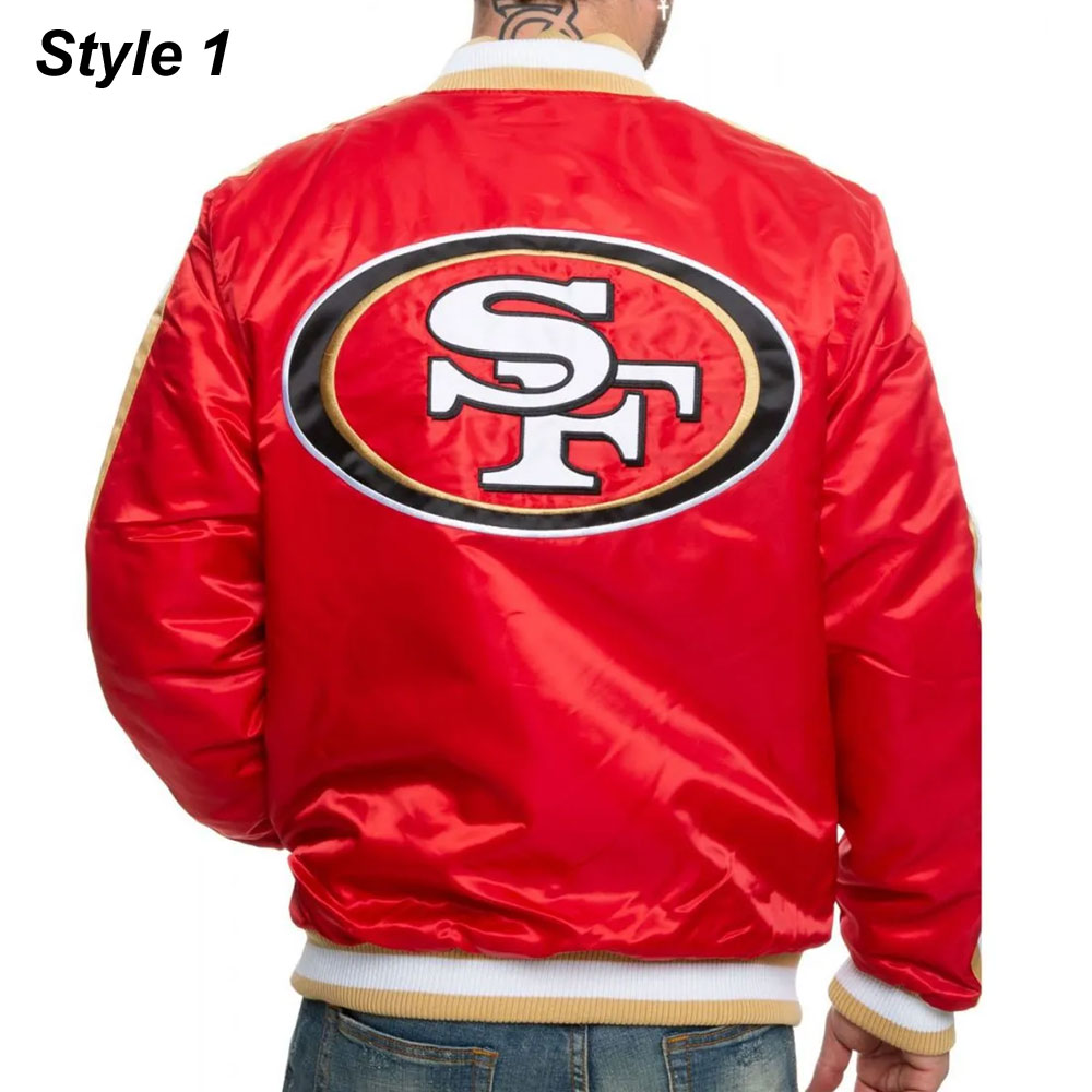 49ERS San Francisco Red/Black Satin Bomber Jacket - Image 4
