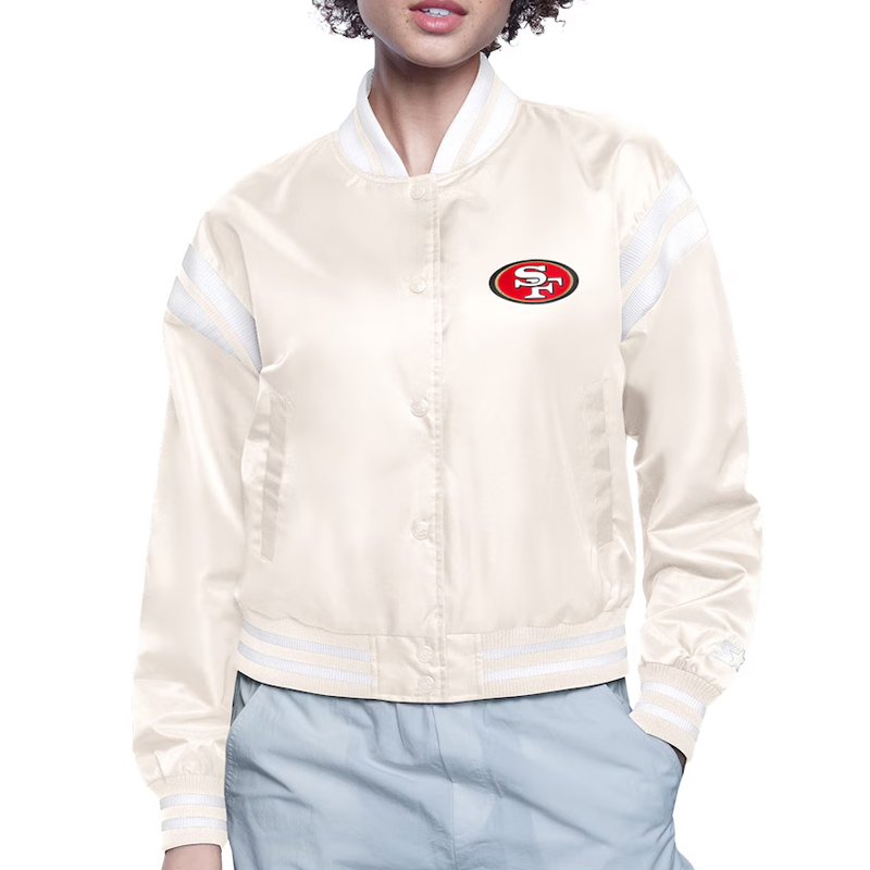 San Francisco 49ers Printed Logo Varsity Satin Jacket - Image 2