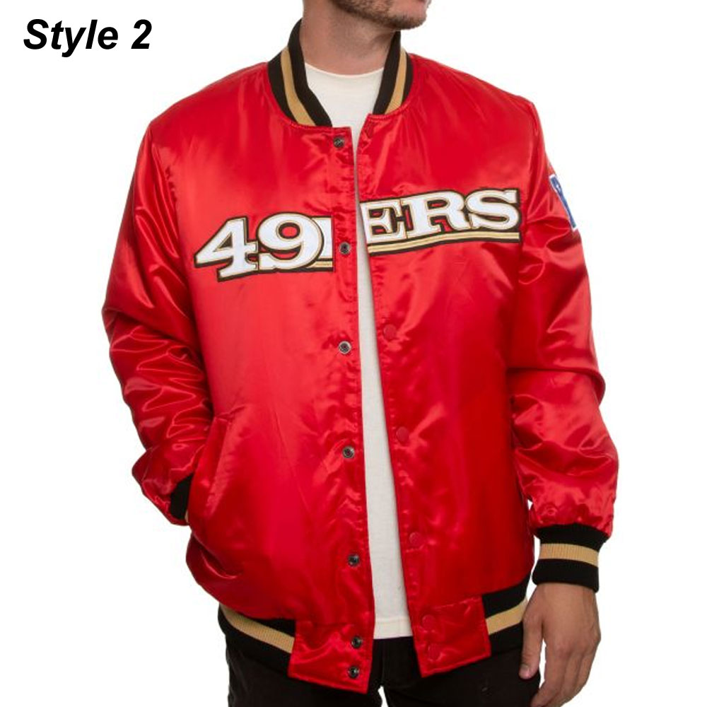 49ERS San Francisco Red/Black Satin Bomber Jacket - Image 8
