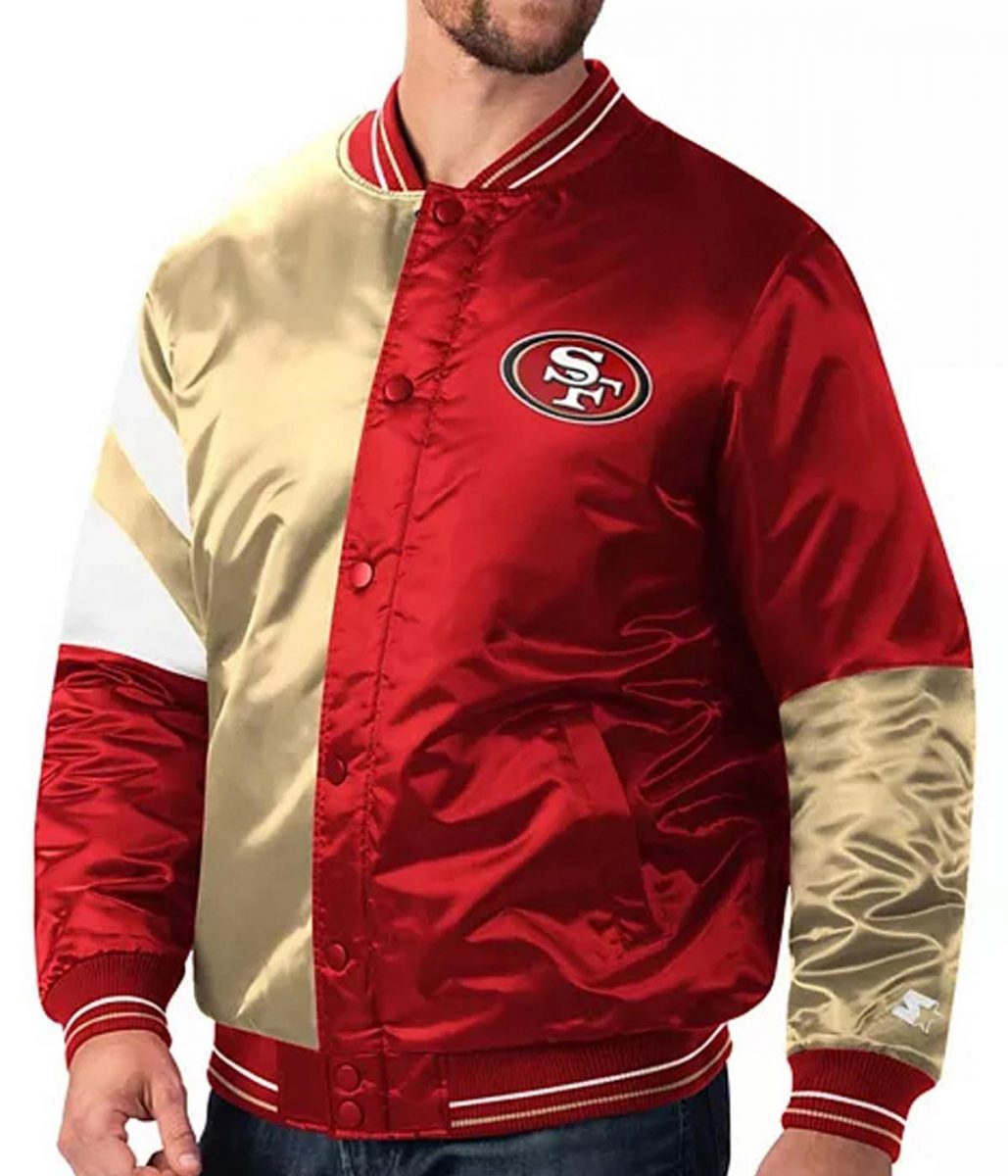 San Francisco 49ers 85 George Kittle Satin Varsity Jacket - Image 4