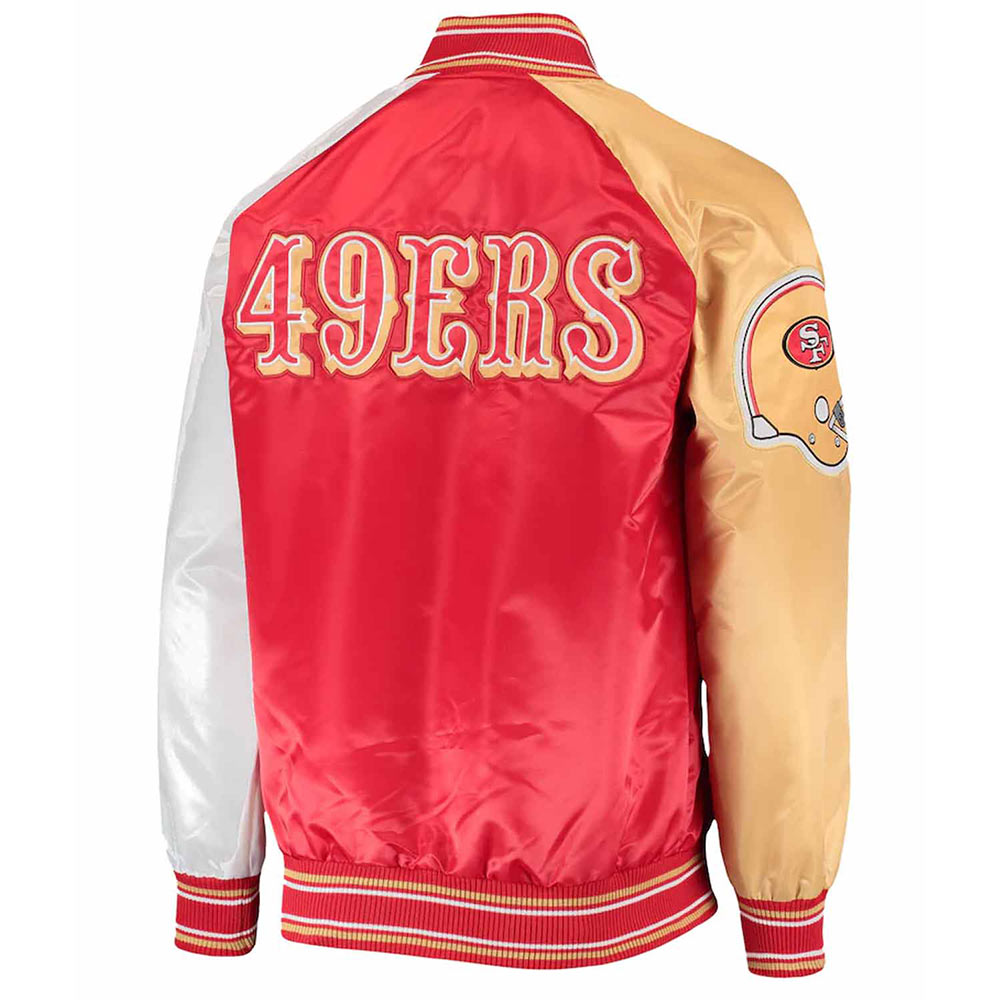 San Francisco 49ers The Reliever Varsity Scarlet Satin Jacket - Image 2