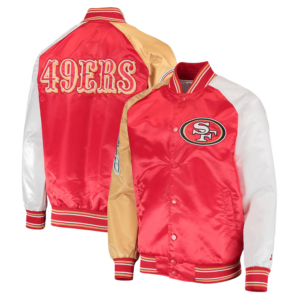 San Francisco 49ers The Reliever Varsity Scarlet Satin Jacket - Image 3