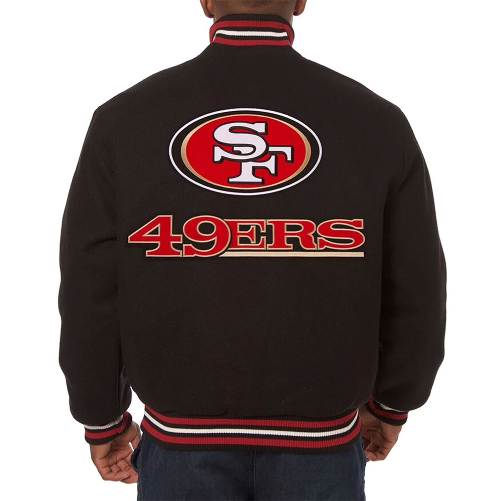 San Francisco 49ers Embroidered Black Wool Jacket - Image 2