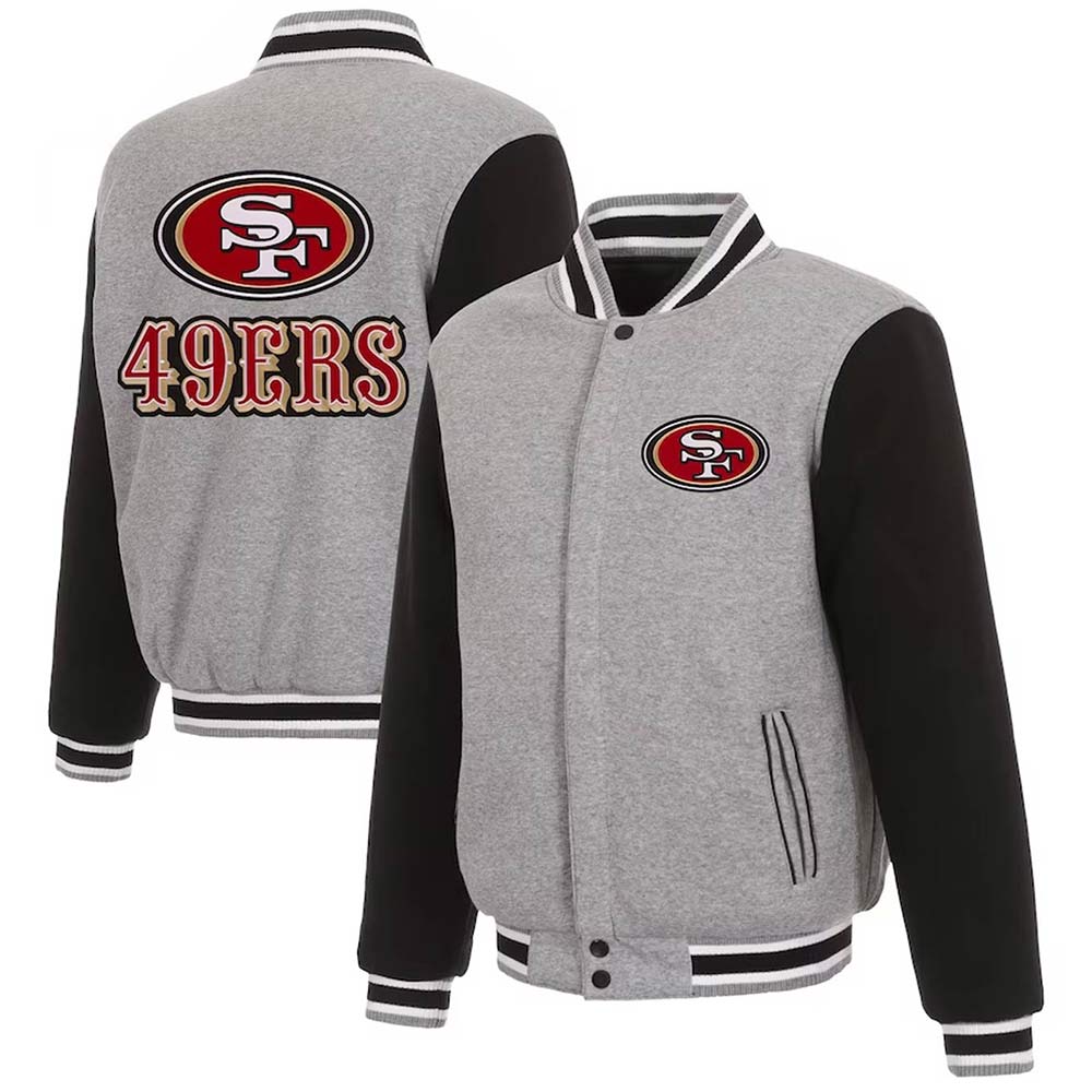 San Francisco 49ers Varsity Gray and Black Wool Jacket - Image 3